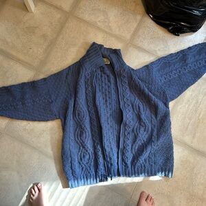 Aran Crafts Blue Cable Knit Cardigan